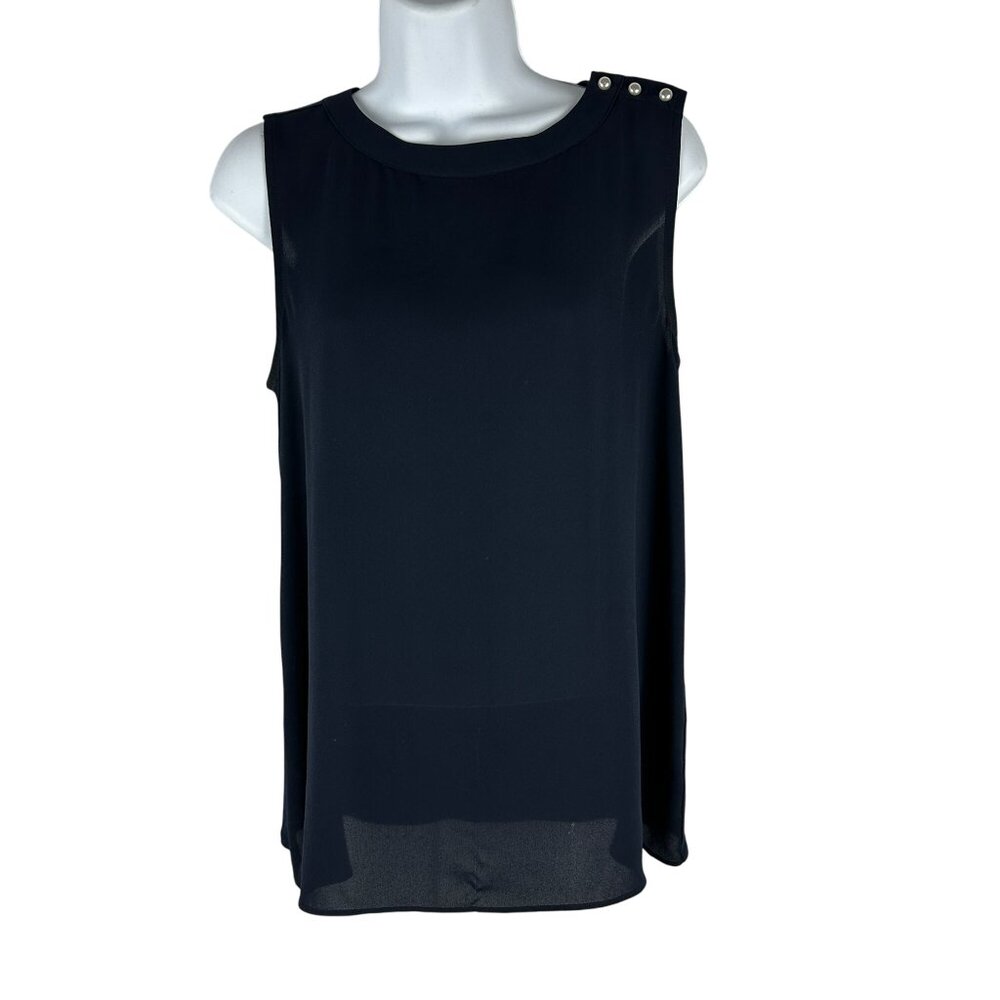 Sleeveless Black Top With Pearl Buttons By Loft - Size S - Polyester & Rayon